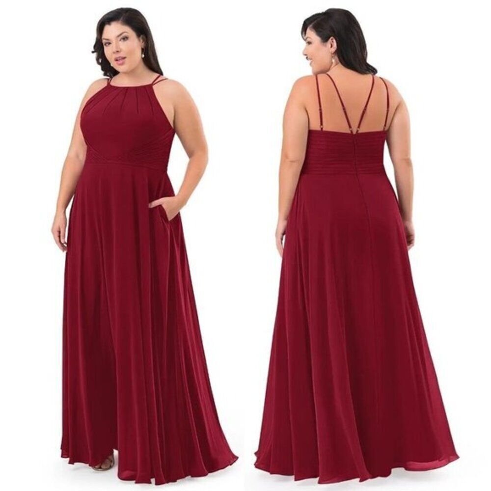 Azazie Women's Elegant Maxi Gown Bodice Dress Size 8 Party Melinda Red $109